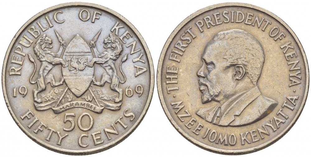 Кения 50 центов 1969 Джомо Кениата KM 13 медно-никель 4548-533