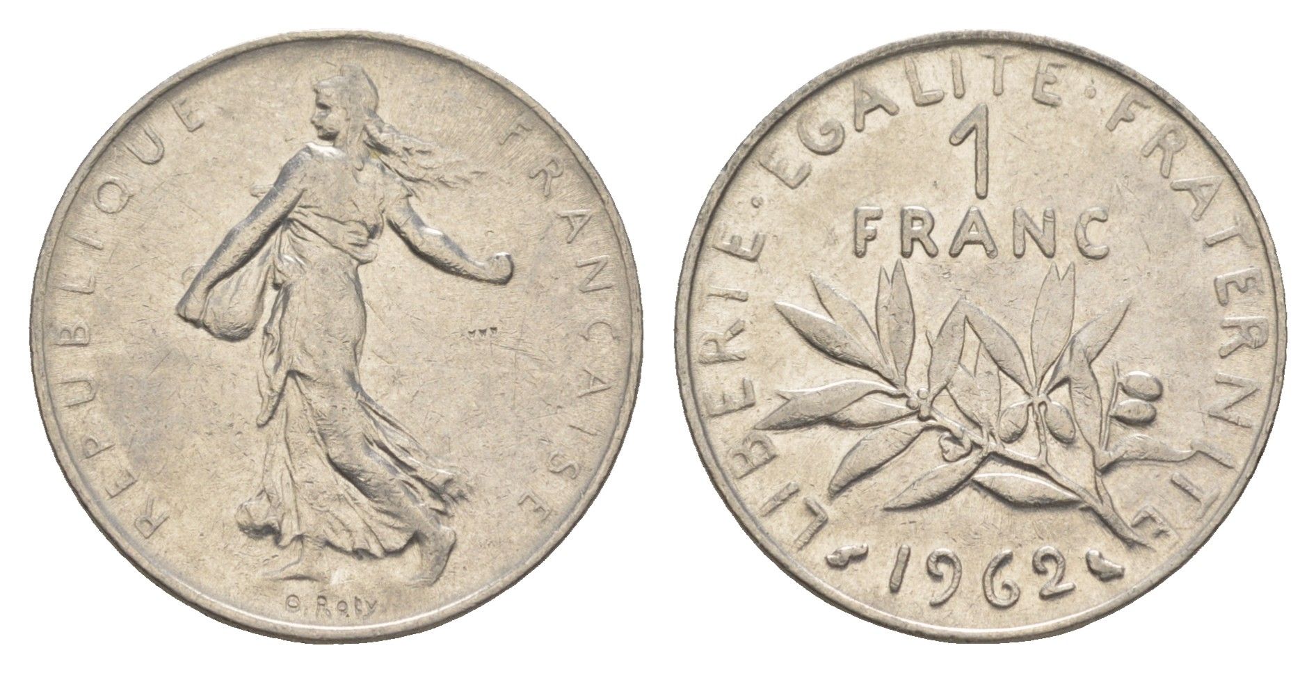 Франция 1 франк 1962 сеятель KM 925 никель 4539-1237