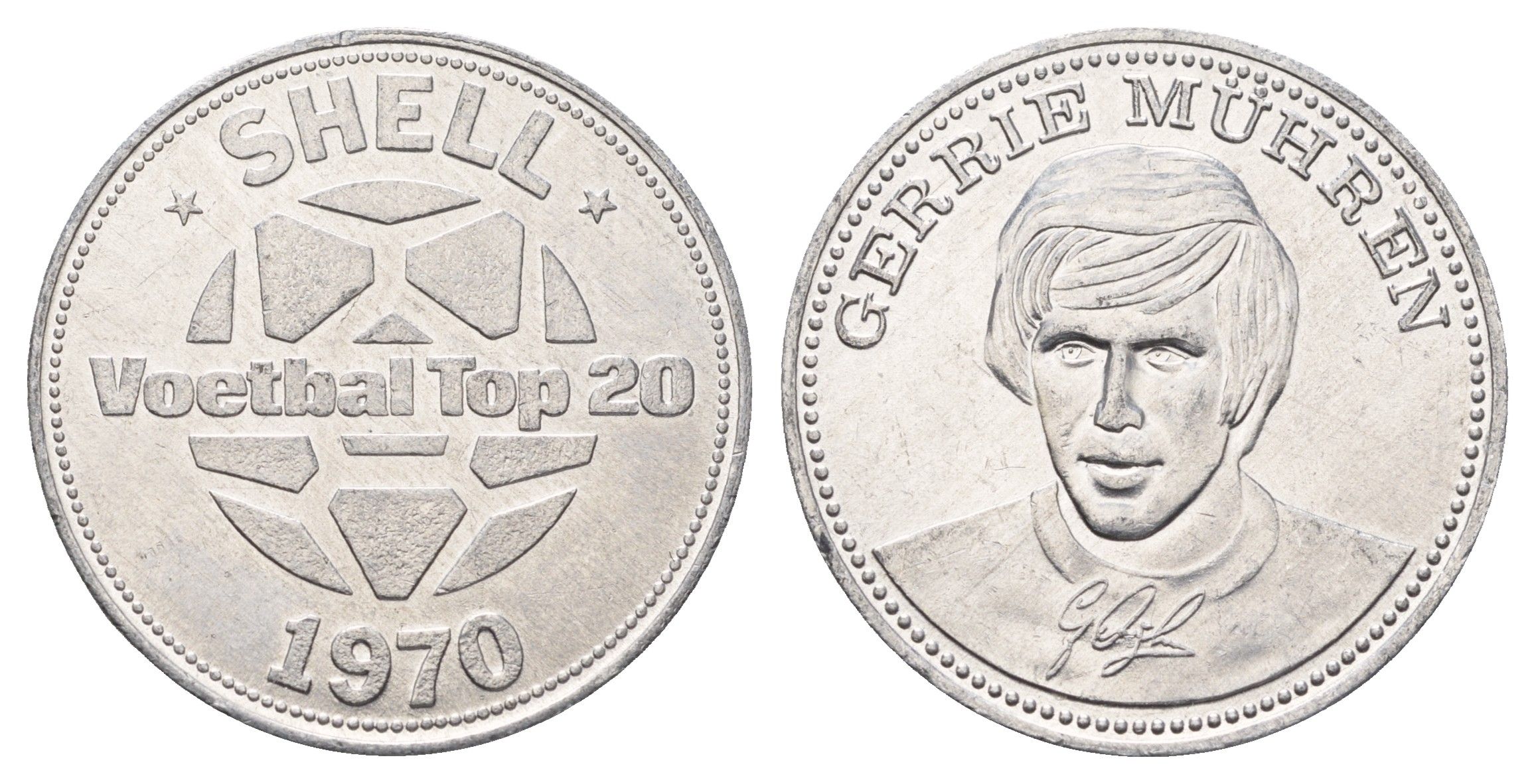Нидерланды жетон Shell - Чемпионат мира по футболу 1970 года - сборная Голландии - Герри Мюрен 1970 диаметр 30 мм, вес 3,3 гр алюминий 4692-816