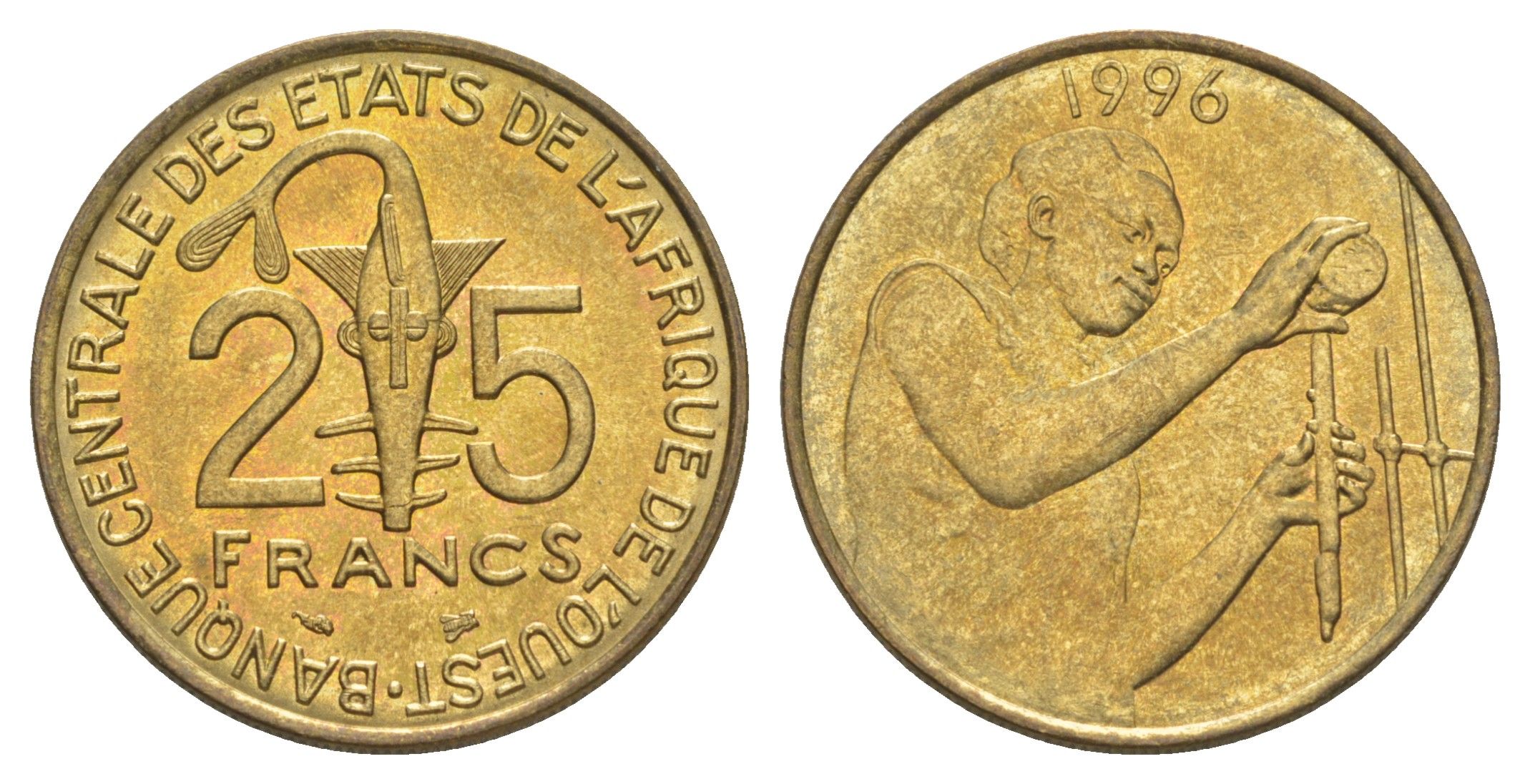 Западная Африка (BCEAO) 25 франков 1996 Центральный банк государств Западной Африки KM 9 алюминиевая бронза UNC 4642-311