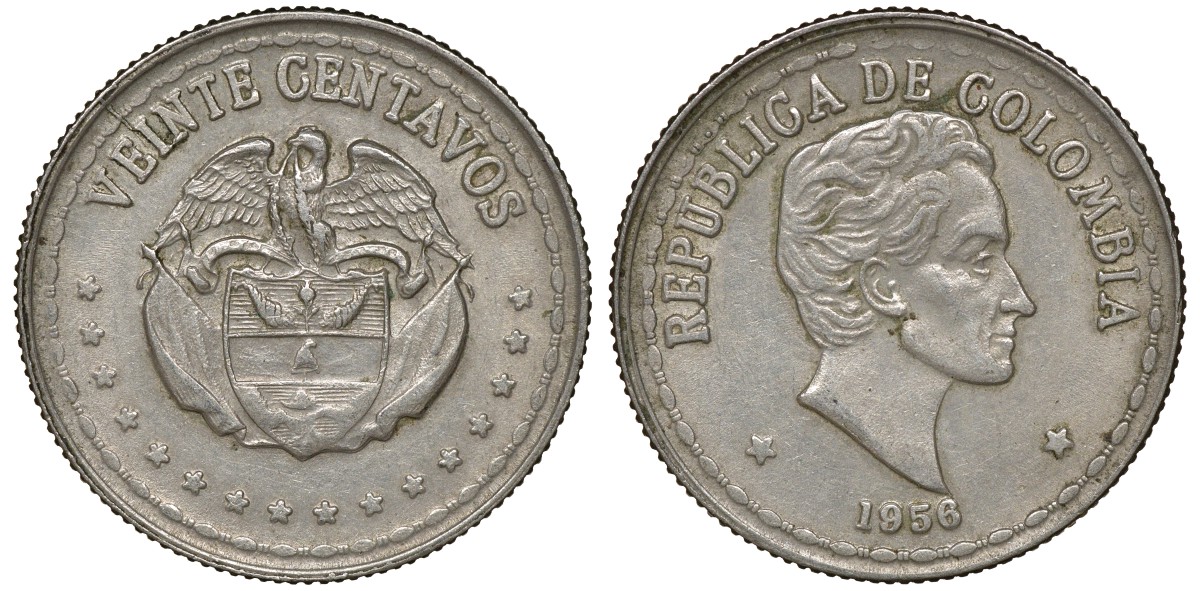 Колумбия 20 сентаво 1956 Симон Боливар KM 215.1 медно-никель 4163-517