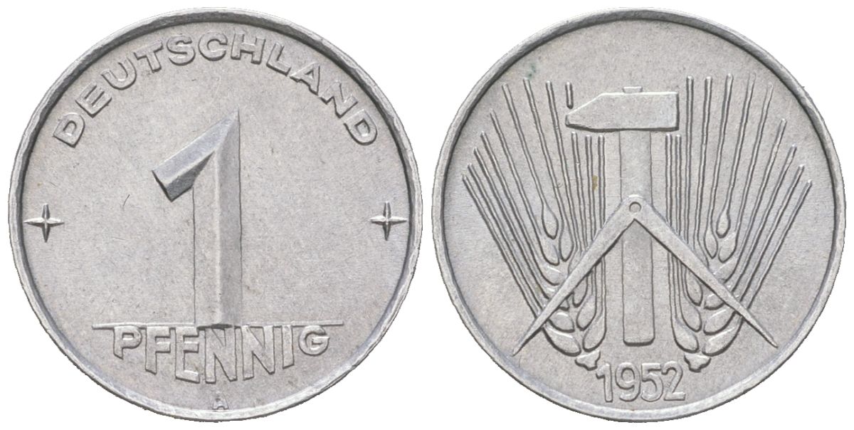 ГДР 1 пфенниг 1952 A KM 5 алюминий aUNC 206-452