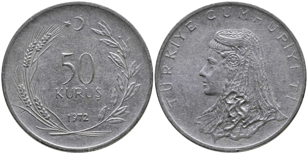 Турция 50 курушей 1972 Анатолийская невеста KM 899 нержавеющая сталь 4541-733