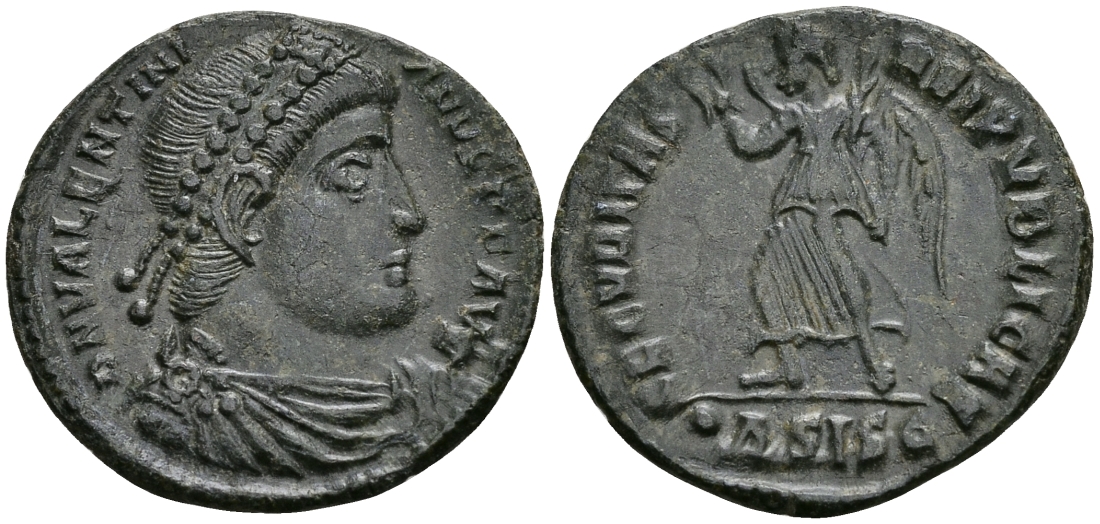 Римская Империя нуммий 364 - 368 Валентиниан I SECVRITAS REIPVBLICAE Сисция about Extremely fine RIC 7a бронза 1073-3-1-7