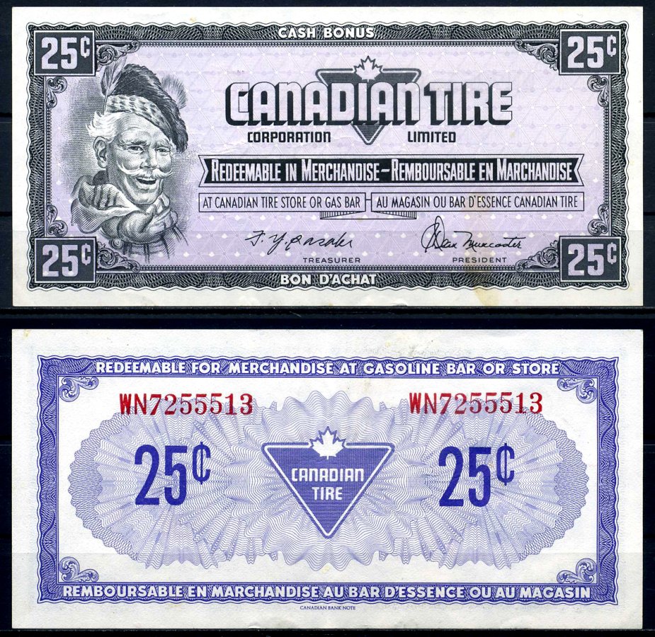 Канада купон на 25 центов 1974 Canadian Tire бумага 2195-21-3-1