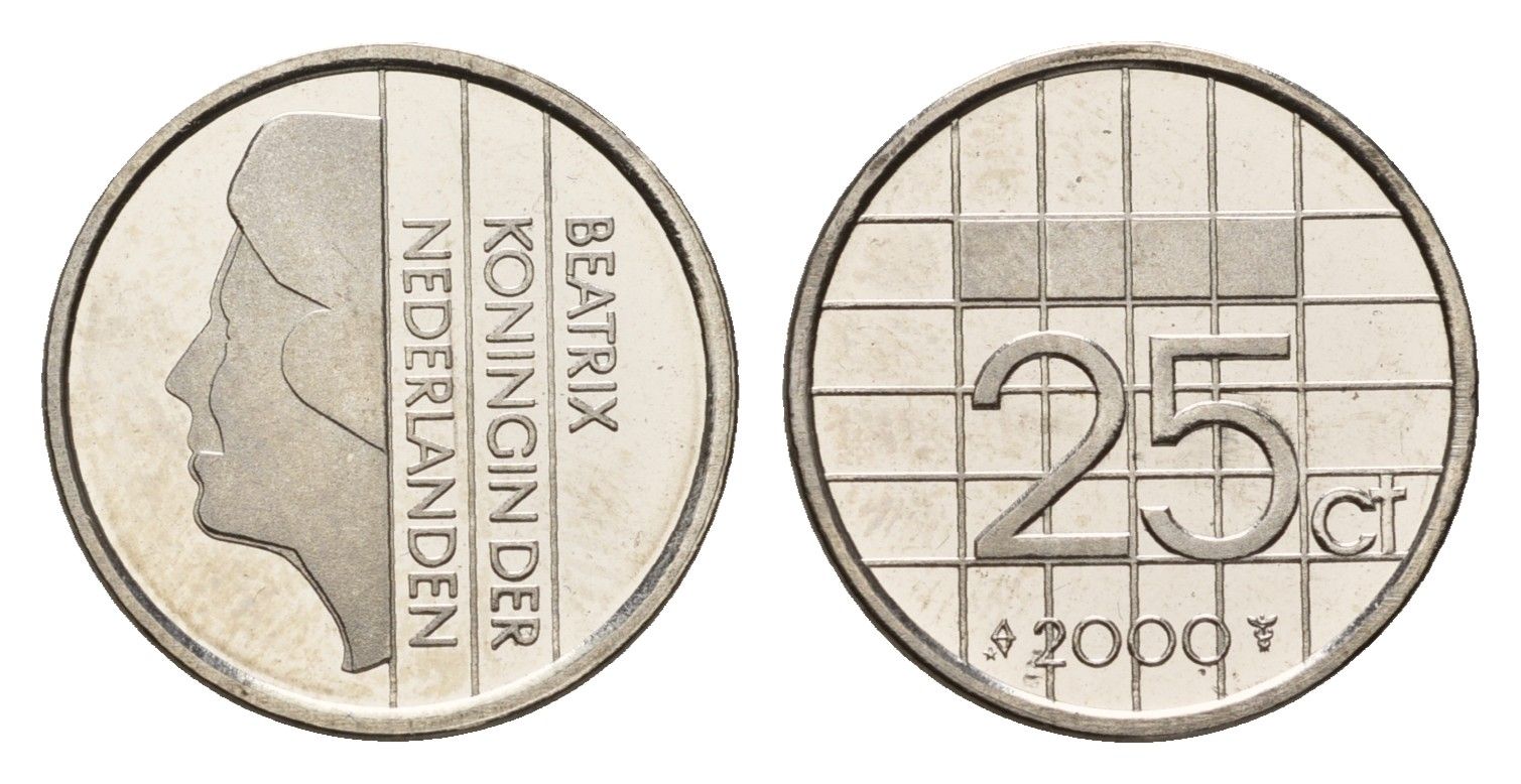 Нидерланды 25 центов 2000 Беатрикс (1980-2013) KM 204 никель PROOF 1515-123