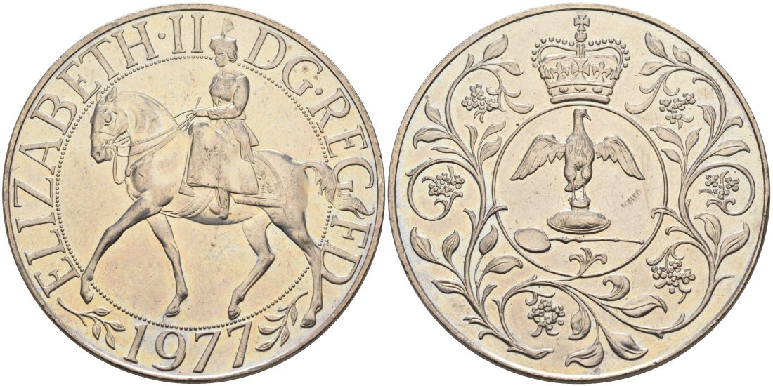 Великобритания 25 пенсов 1977 25 лет со дня коронации Елизаветы, Елизавета II (1952-2022) KM 894, Spink 4136 медно-никель аUNC 118-114