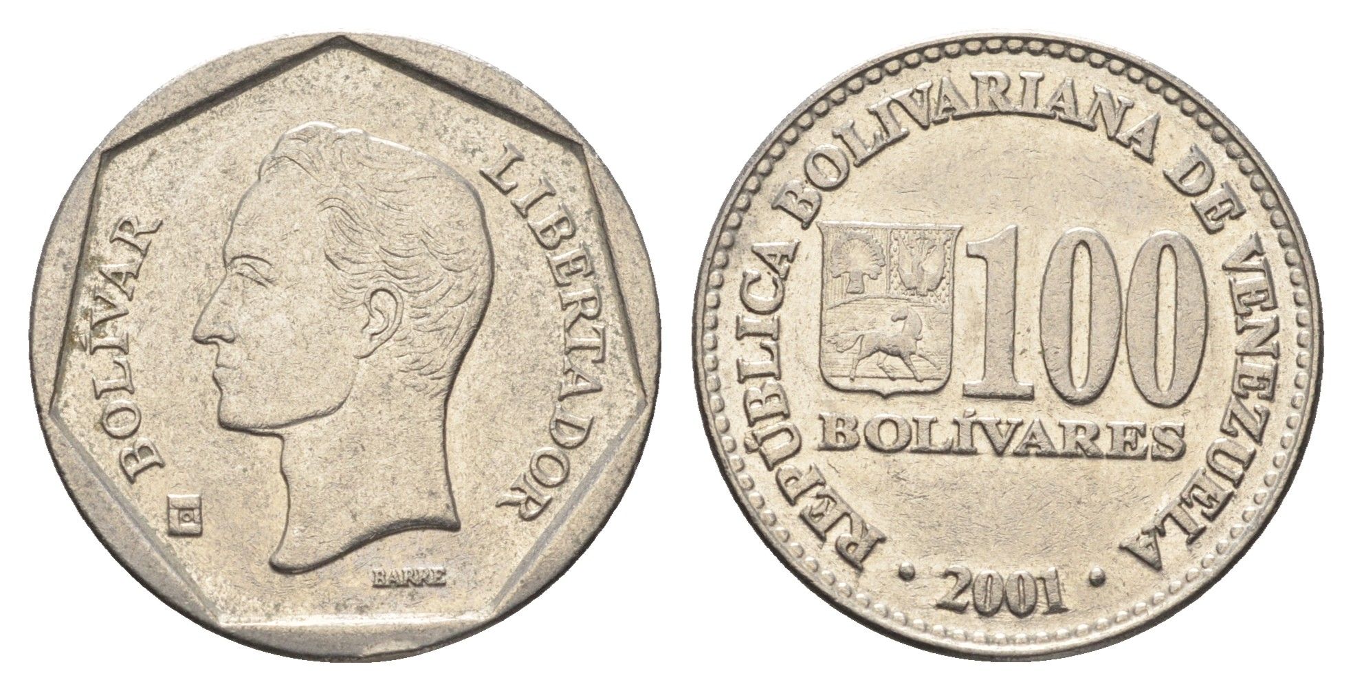 Венесуэла 100 боливаров 2001 Симон Боливар Y 83 сталь плакированная никелем 4663-346