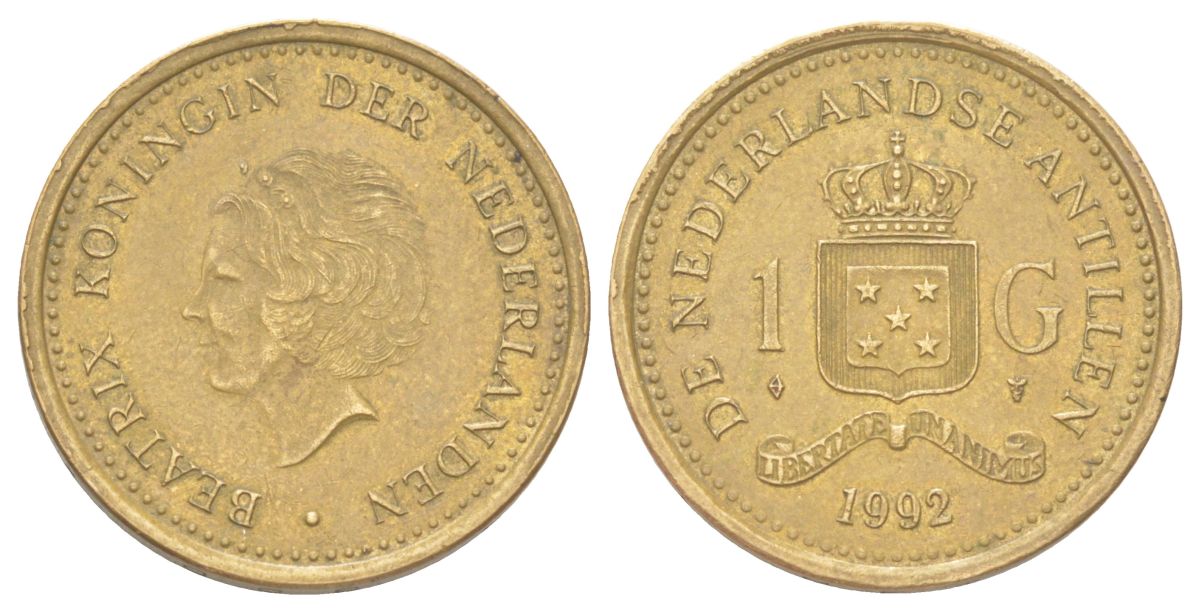 Нидерландские Антильские острова (Нидерландские Антилы) 1 гульден 1992 Беатрикс (1980-2013) KM 37 сталь плакированная бронзой 4624-513