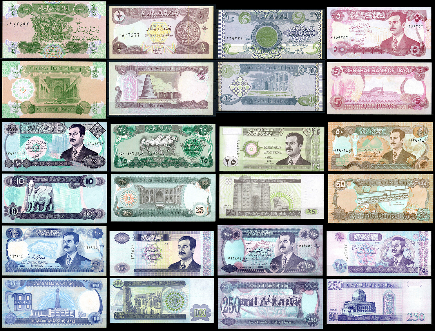Ирак набор из 12 банкнот 1990-2002 Саддам Хусейн Pick 77, 78а, 79, 80, 81, 74, 86, 83, 84, 87, 85, 88 бумага UNC (пресс) 00-00