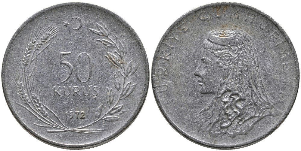 Турция 50 курушей 1972 Анатолийская невеста KM 899 нержавеющая сталь 4541-734