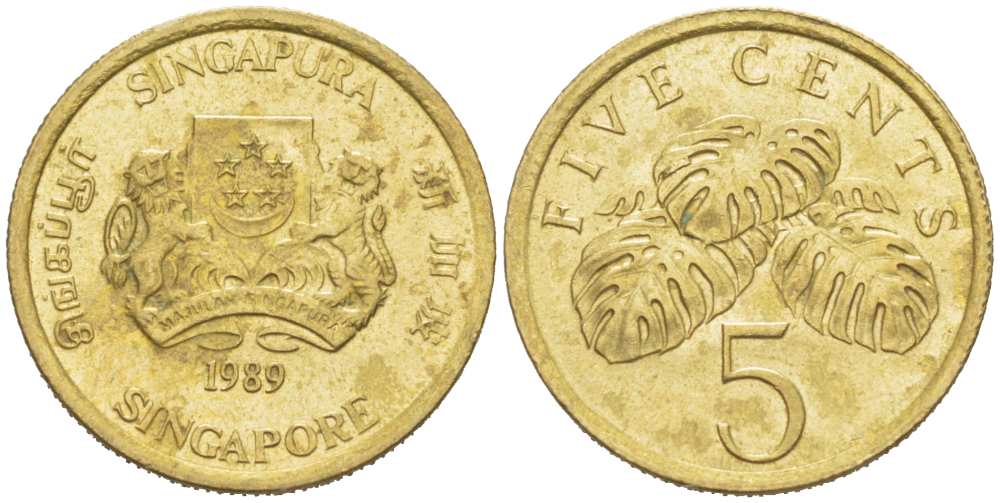 Сингапур 5 центов 1989 KM 50 алюминиевая бронза 218-1056