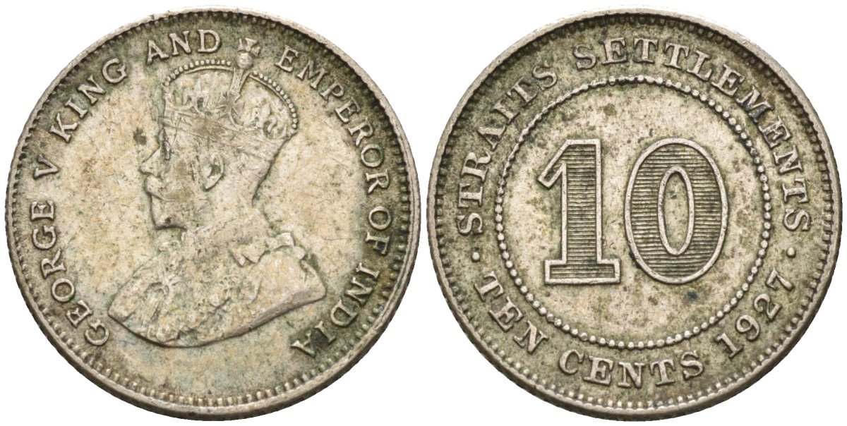 Стрейтс-Сетлментс 10 центов 1927 Георг V (1910-1936) KM 29b серебро 4594-334