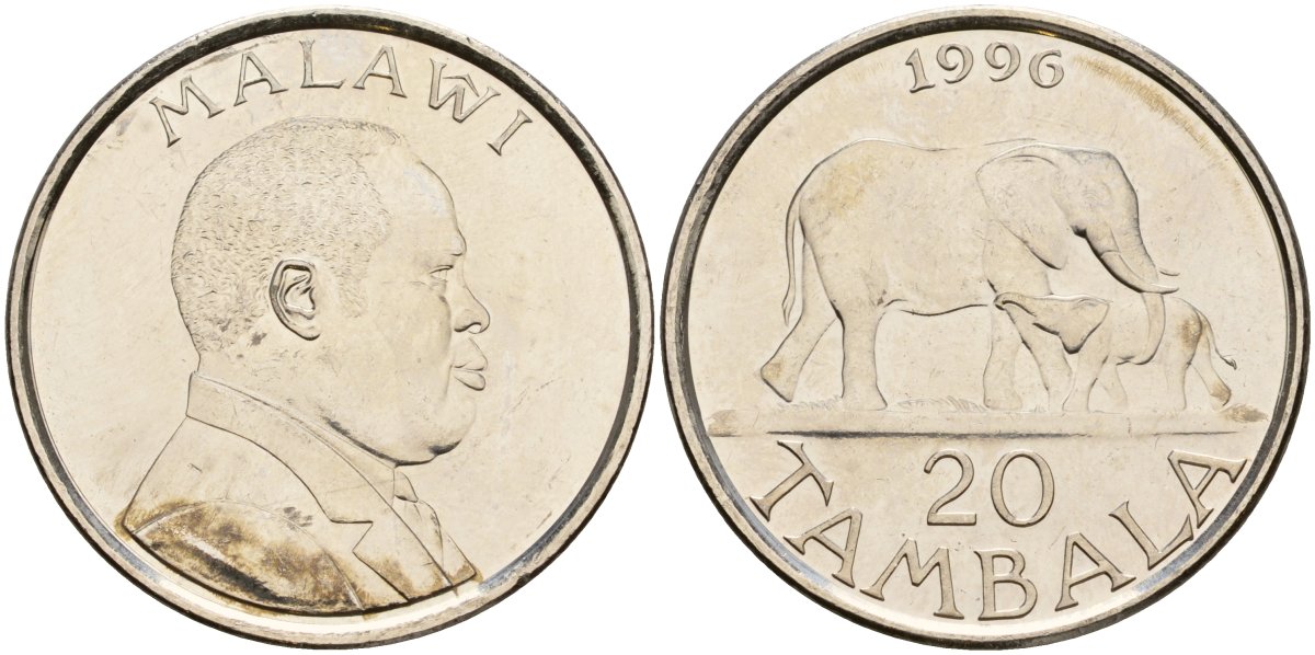 Малави 20 тамбал 1996 KM 29 сталь плакированная никелем UNC 4604-917