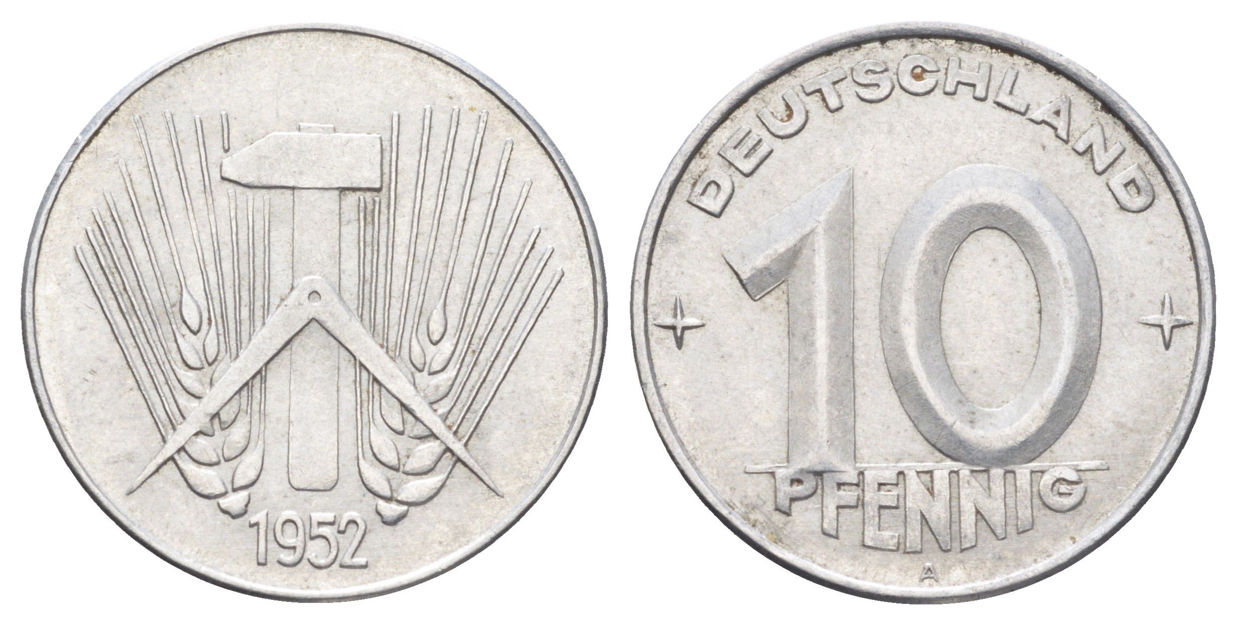 ГДР 10 пфеннигов 1952 A KM 7 алюминий 4697-625