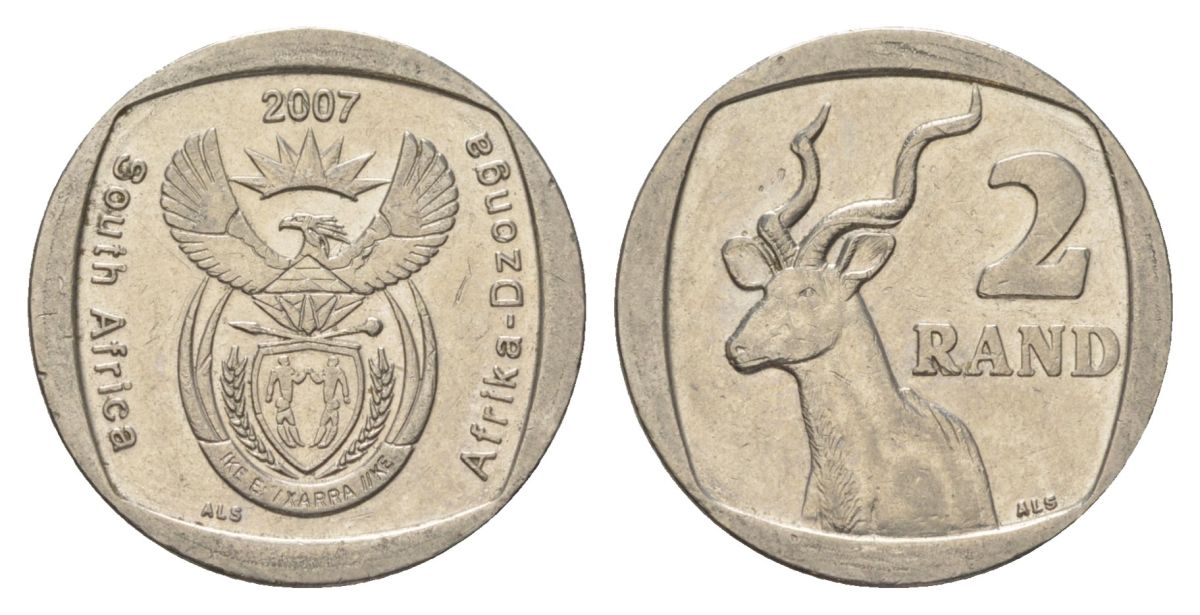 ЮАР 2 ранда 2007 KM 296 медь плакированная никелем aUNC 4628-144