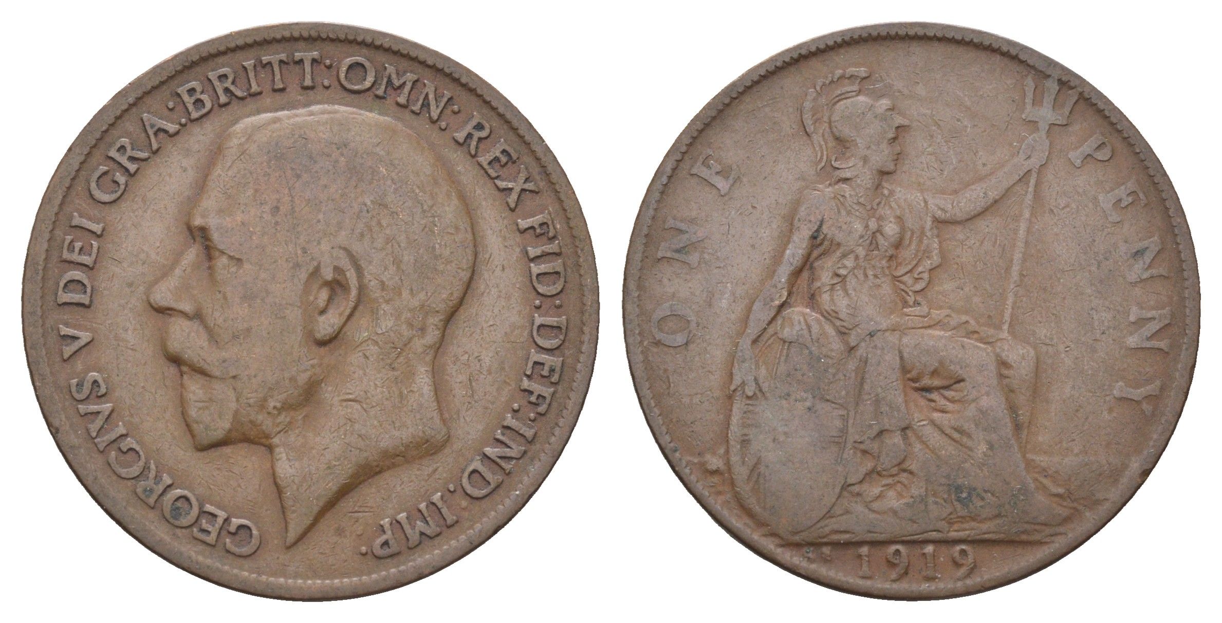 Великобритания 1 пенни 1919 Георг V (1910-1936) KM 810, Spink 4051 бронза 4661-624