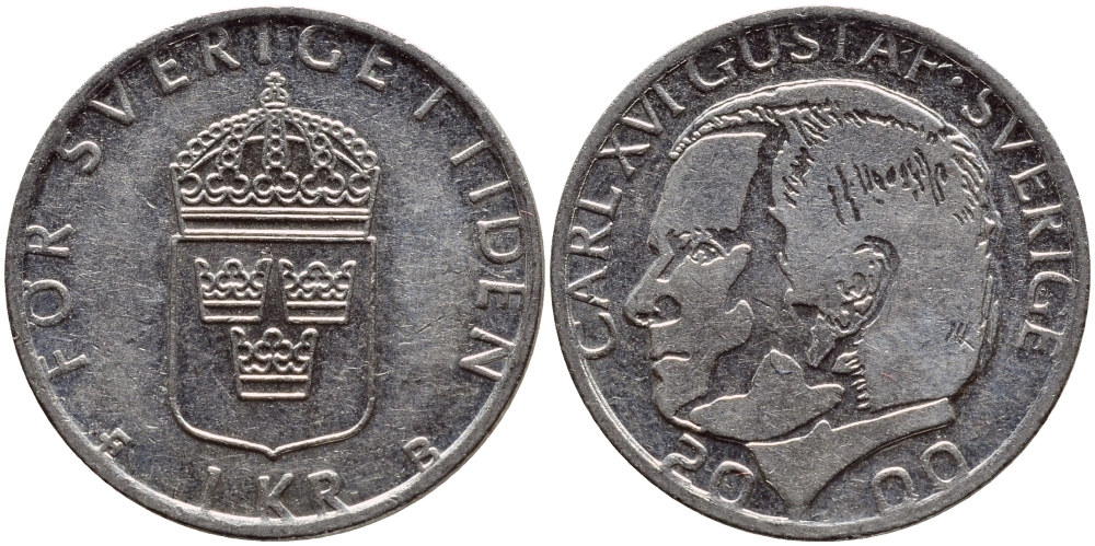 Швеция 1 крона 2000 Карл XVI Густав (1973- ) KM 852а медно-никель 4364-2127