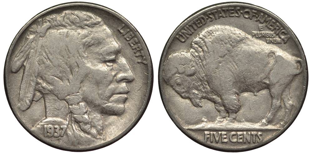 США 5 ЦЕНТОВ 1937 ИНДЕЕЦ, БИЗОН KM 134 медно-никель 27-716