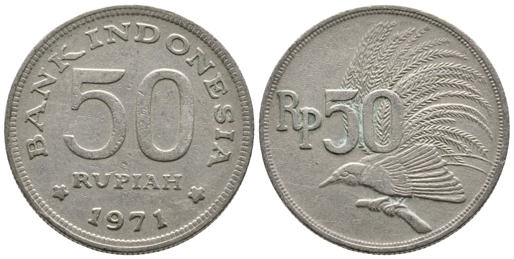 Индонезия 50 рупий 1971 райская птица KM 35 медно-никель 93-1141
