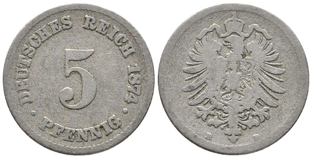 ГЕРМАНИЯ 5 ПФЕННИГОВ 1874 B, СТАРОГЕРБОВКА KM 3, J. 3 медно-никель 39-319