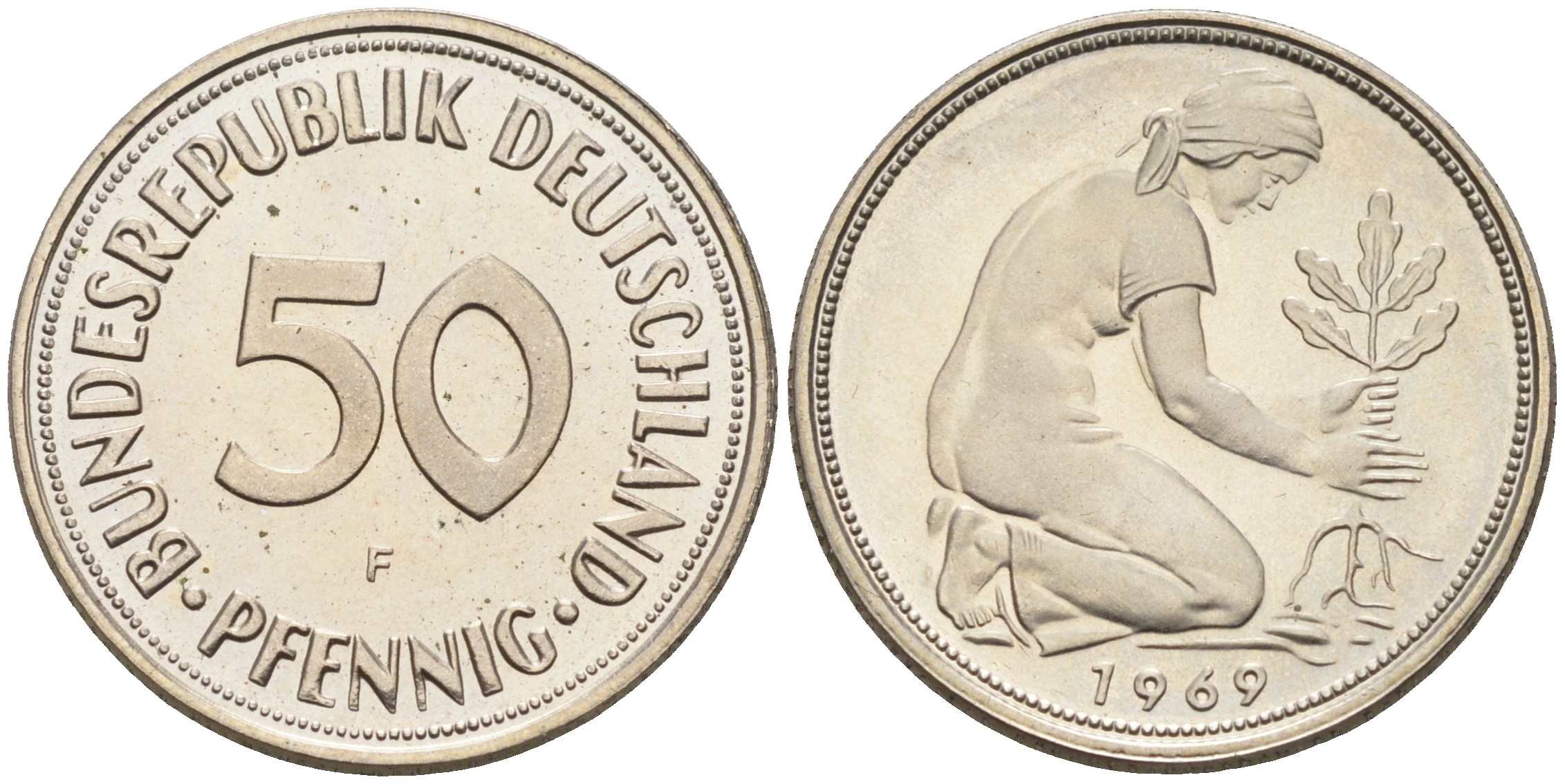 ФРГ 50 пфеннигов 1969 F J 384, KM 109.1 медно-никель  PROOF  1094-4-73