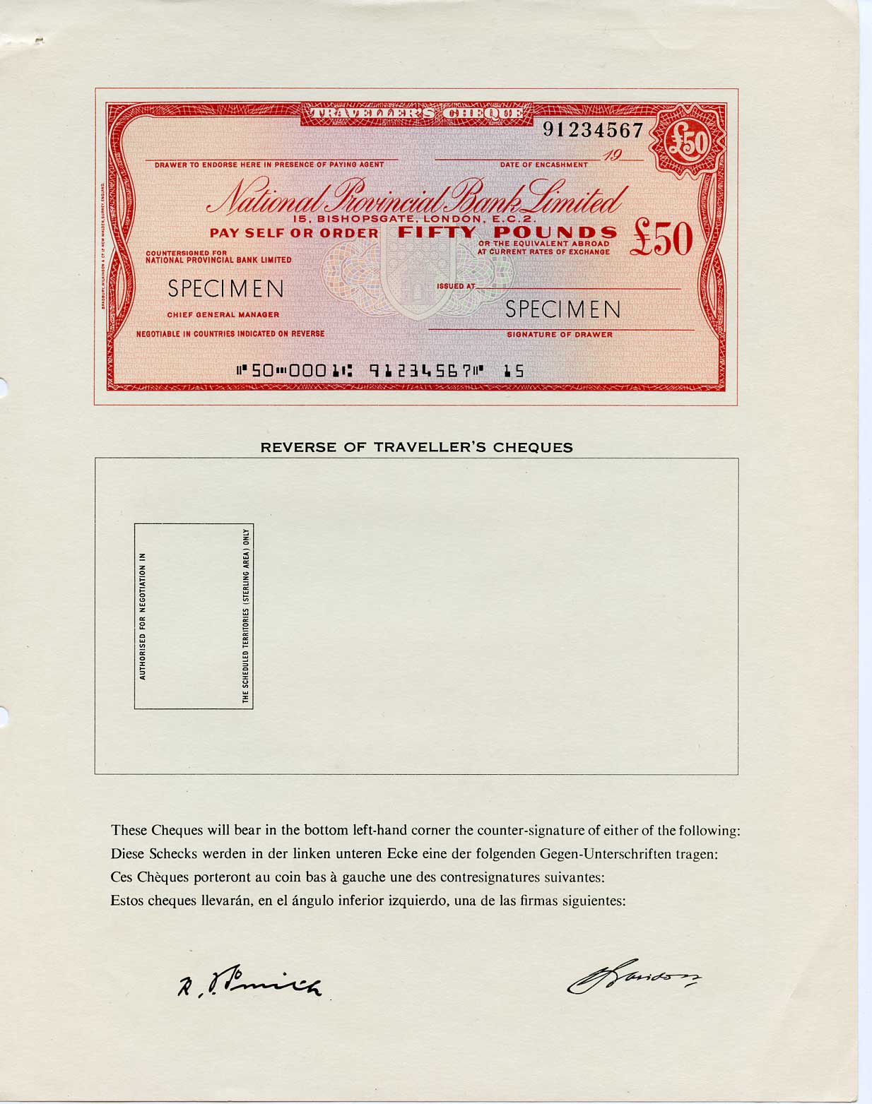 Англия, Национальный Провинциальный банк Лтд оригинальный буклет 1968 изображение 2, 5, 10, 20 и 50 фунтов, образец Specimen   бумага  UNC (пресс) 5548-3-2-2