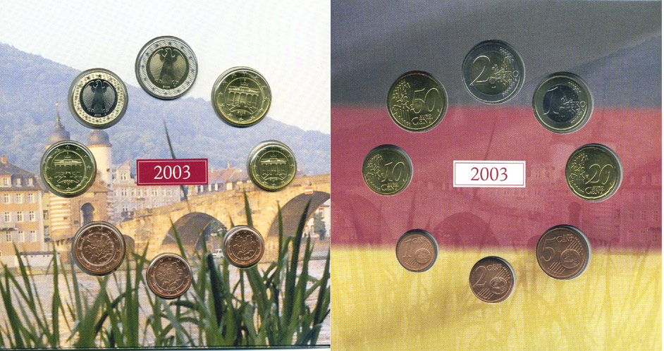 Германия набор из 3 евронаборов по 8 монет 2002-2004 буква D, мондвор Мюнхен, оригинальный набор в картонном буклете UNC 2-5-1-09