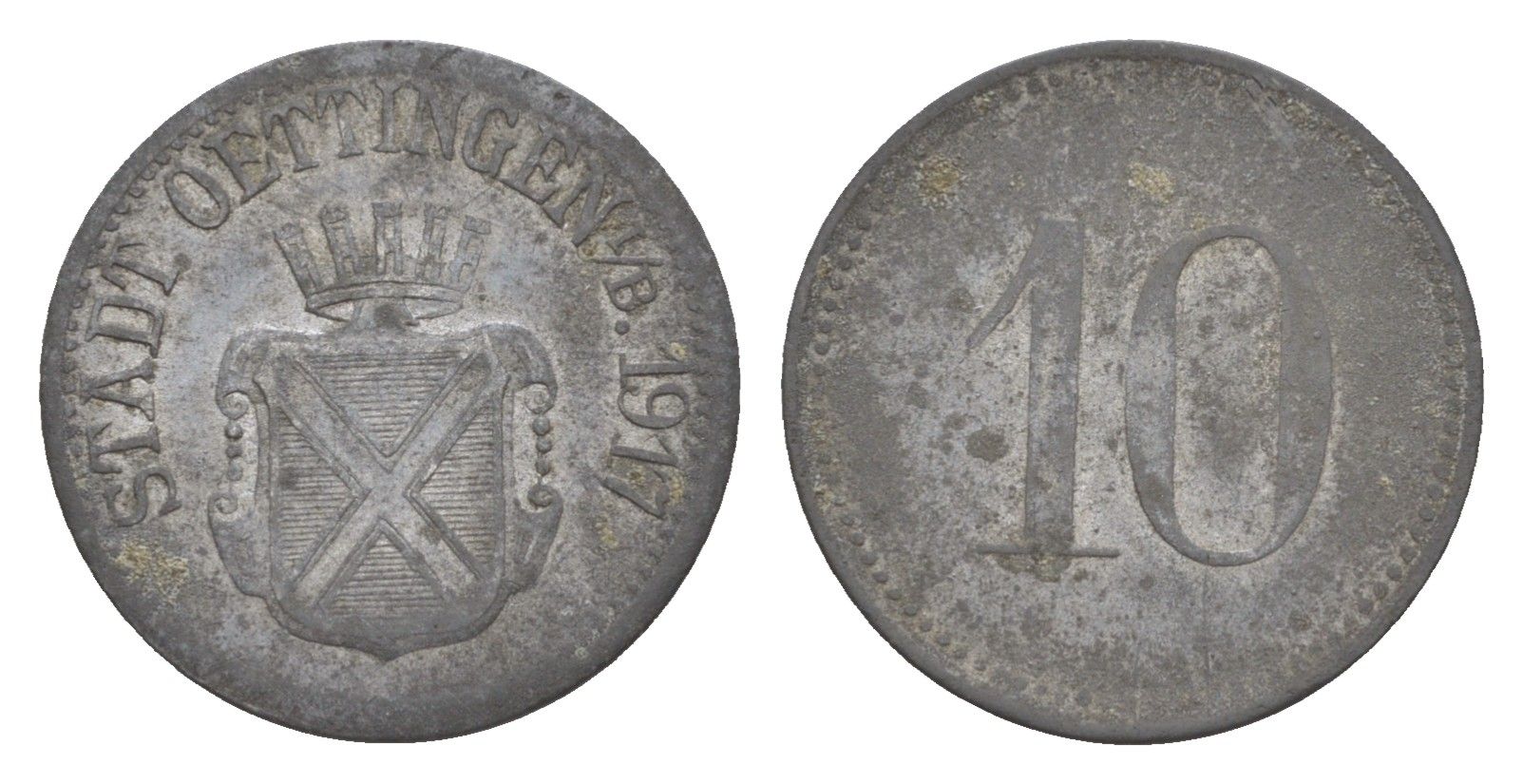 Эттинген 10 пфеннигов 1917 Funck 401.2A, Men18 24787.2 цинк 4643-968