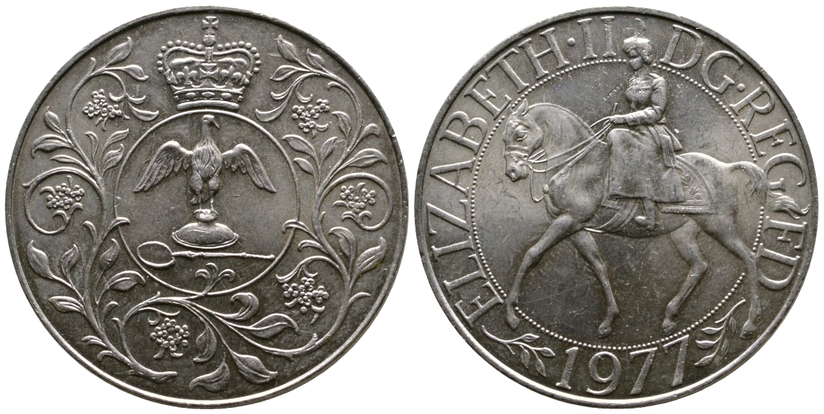 Великобритания 25 пенсов 1977 25 лет со дня коронации Елизаветы, Елизавета II (1952-2022) KM 894, Spink 4136 медно-никель 74-1225