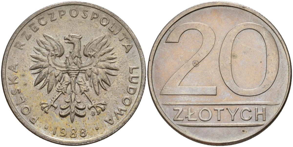 Польша 20 злотых 1988 MW Y 153.1 медно-никель 4187-731