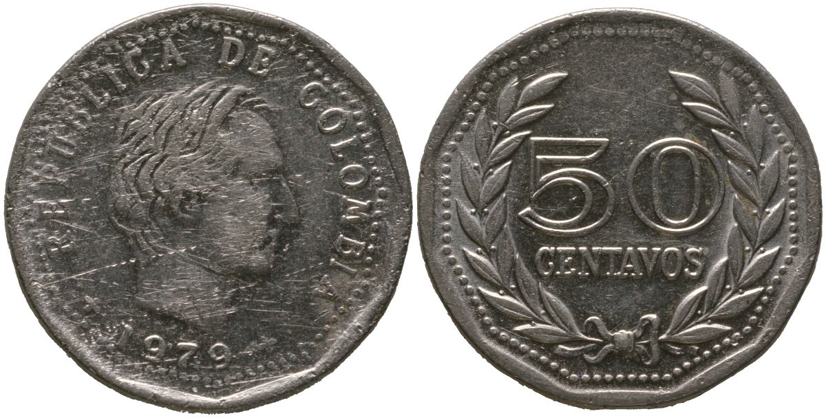 Колумбия 50 сентаво 1979 KM 244 сталь плакированная никелем 4529-913