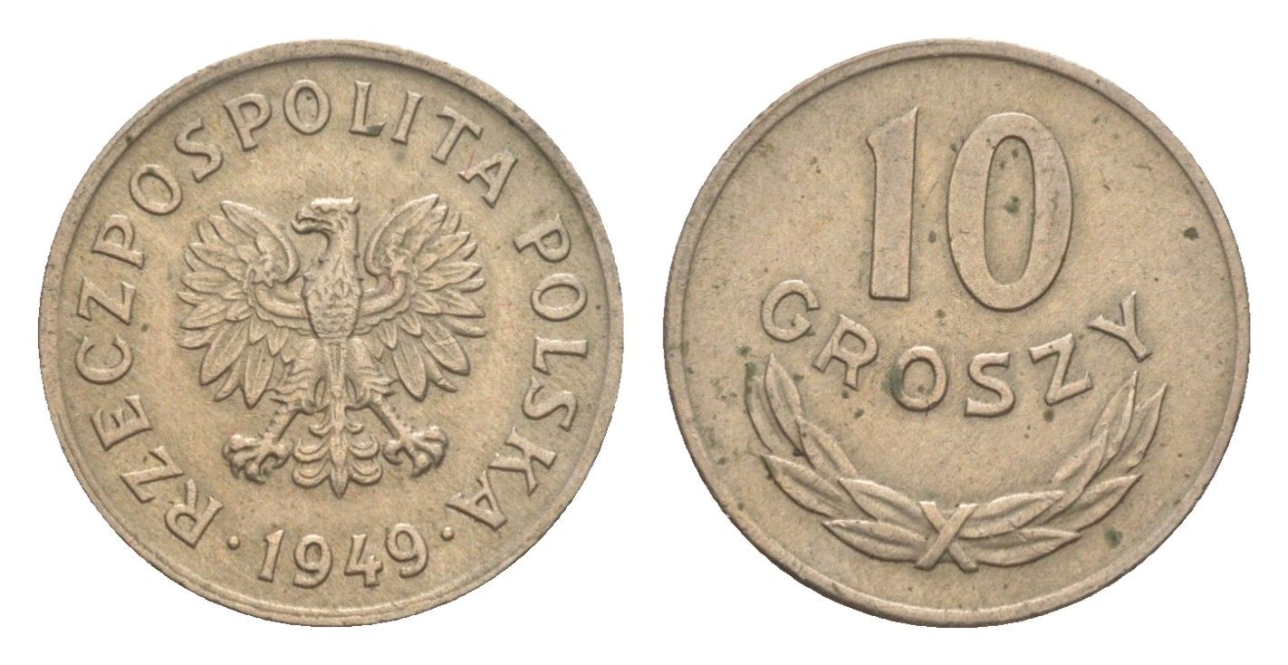 Польша 10 грошей 1949 Y 42 медно-никель 4636-415