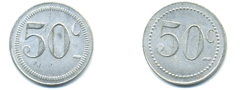 ФРАНЦИЯ 50 САНТИМОВ НАЧАЛО XX ВЕКА d 24 мм, вес около 1,0 гр., платежный жетон., платежный жетон алюминий 89-1042