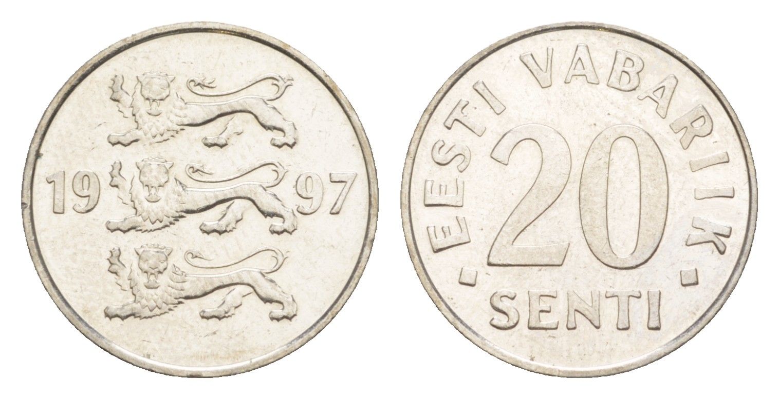 Эстония 20 сентов 1997 KM 23a сталь плакированная никелем UNC 4647-123