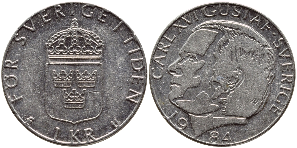 Швеция 1 крона 1984 Карл XVI Густав (1973- ) KM 852a медно-никель 4397-1131