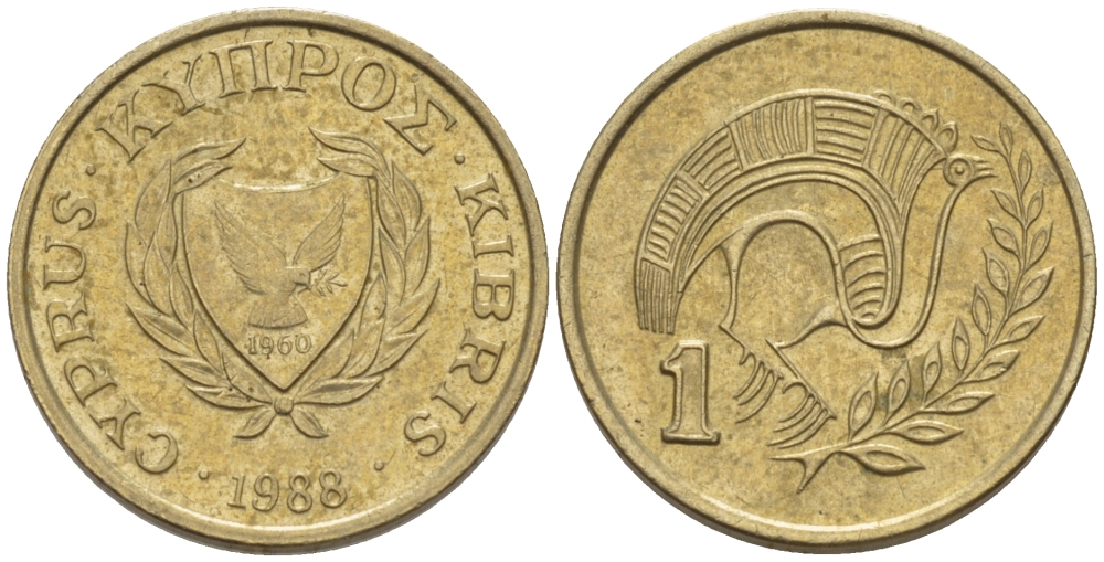 КИПР 1 ЦЕНТ 1988 KM 53.2 никель латунь 66-456