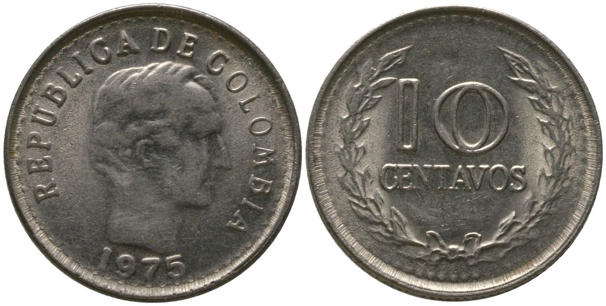 Колумбия 10 сентаво 1975 KM 253 сталь плакированная никелем 4528-735