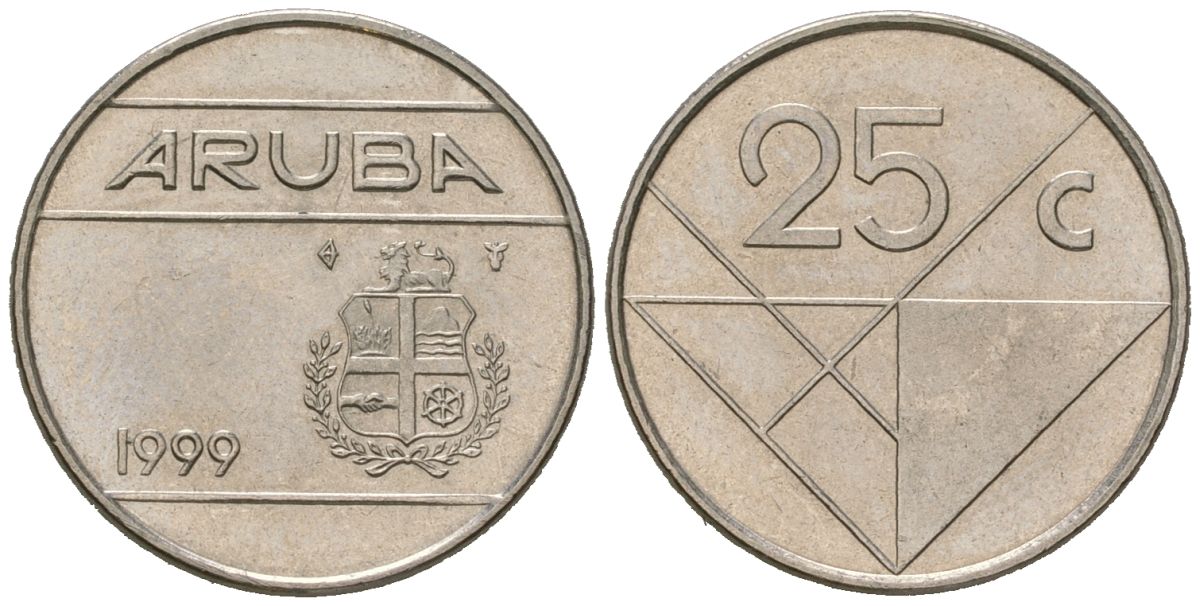 Аруба 25 центов 1999 KM 3 сталь плакированная никелем aUNC 187-514