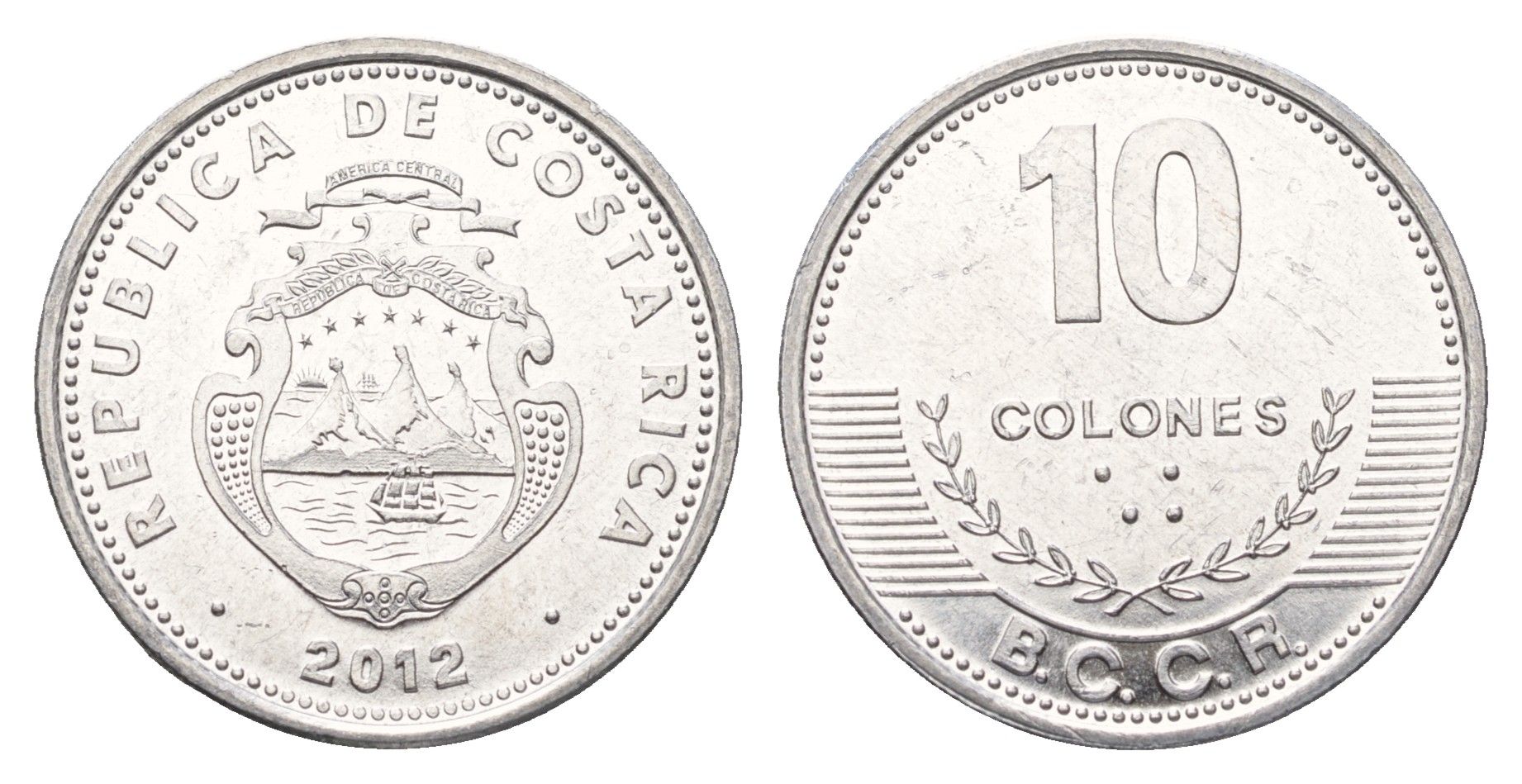 Коста-Рика 10 колонов 2012 KM 228b алюминий UNC 4698-513