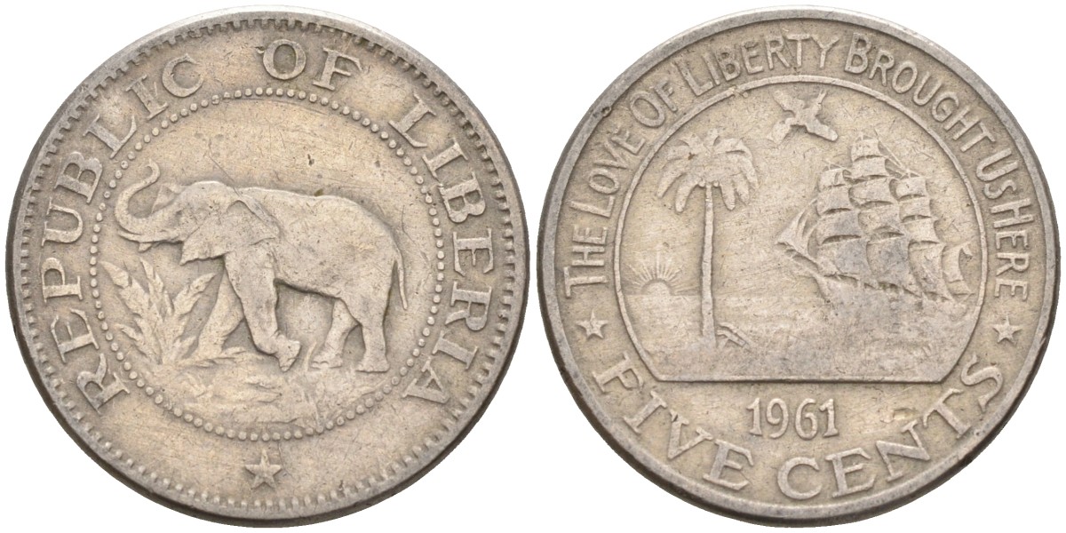 Либерия 5 центов 1961 KM 14 медно-никель 4588-723