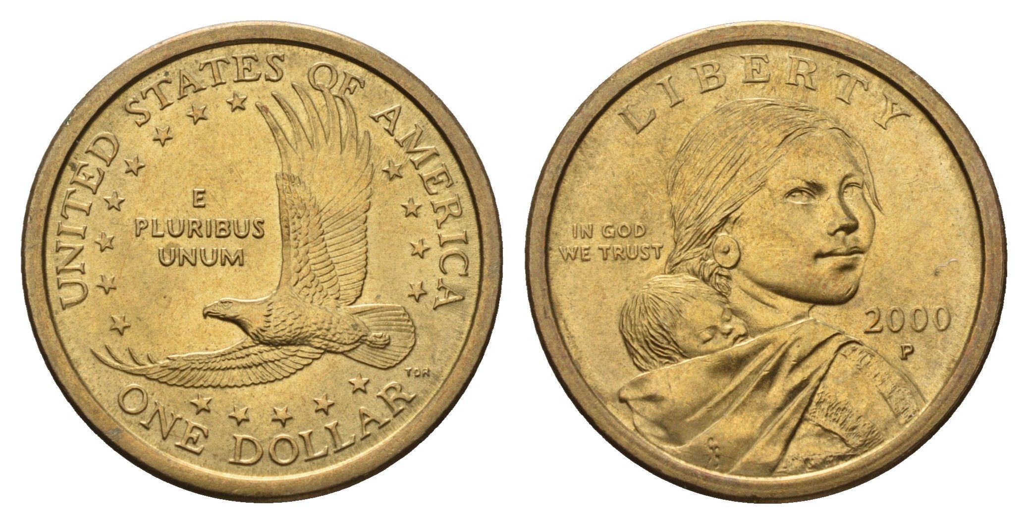 США 1 доллар 2000 Р, индианка Сакагавея KM 310 медь с марганцево-латунным покрытием UNC 98-444