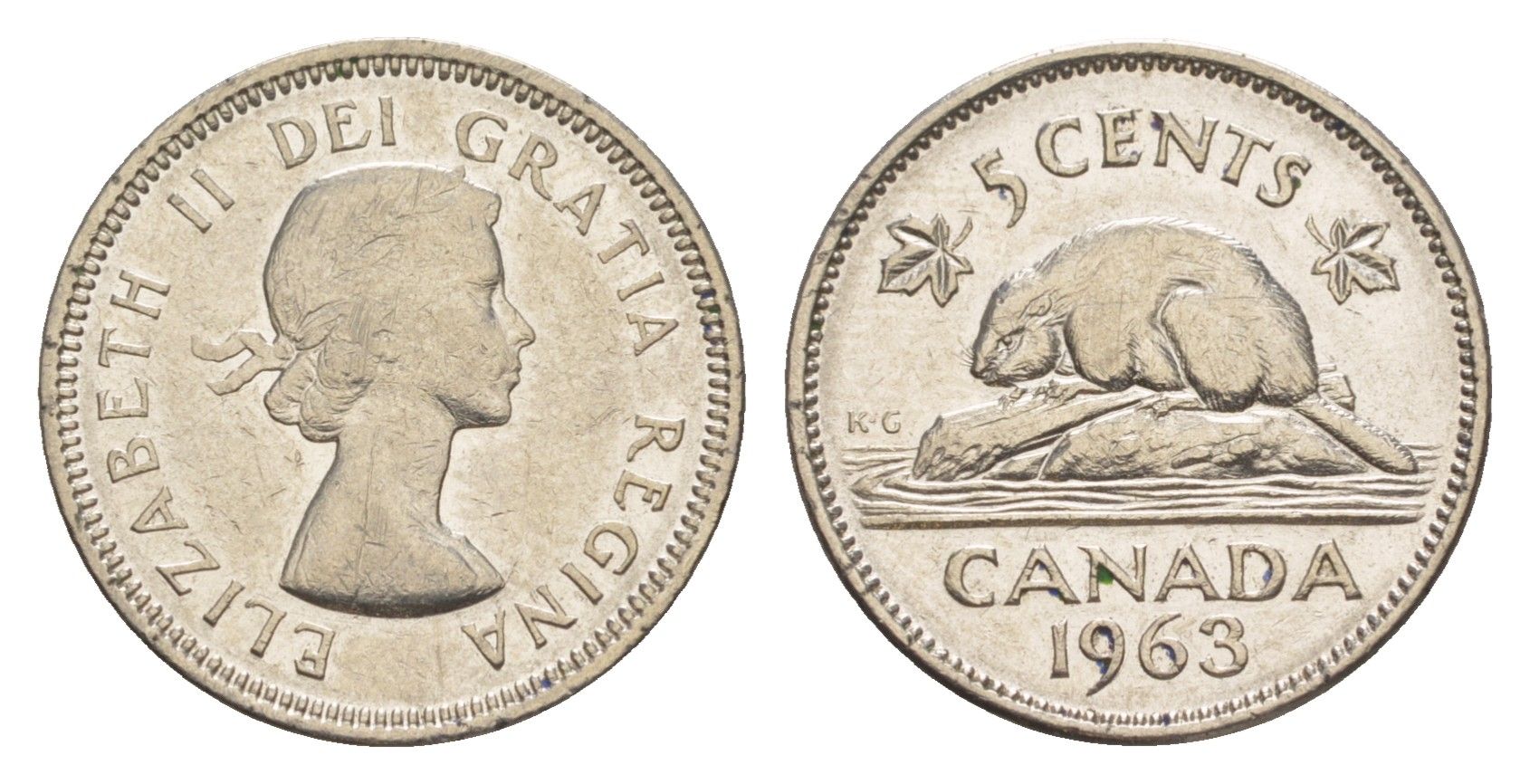 Канада 5 центов 1963 Елизавета II (1952-2022), бобр KM 57 никель 4636-564