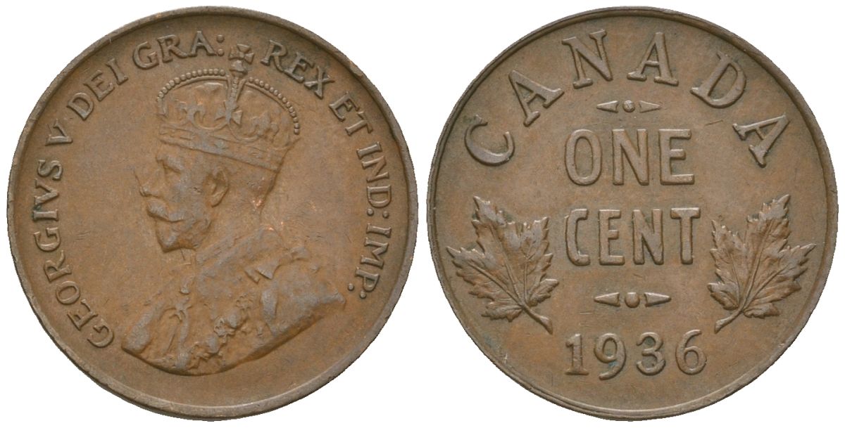 Канада 1 цент 1936 Георг V (1910-1936) KM 28 бронза 4121-735