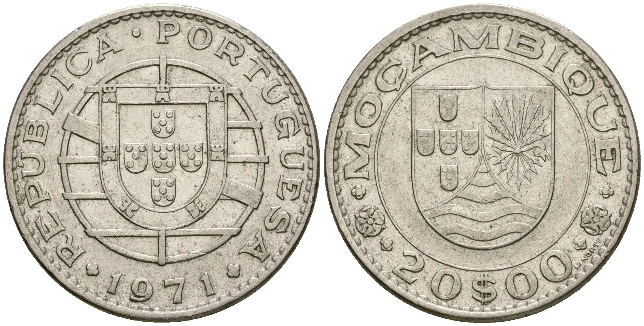 Португальский Мозамбик 20 эскудо 1971 KM 87 никель 221-134