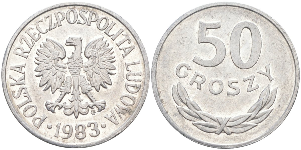 Польша 50 грошей 1983 MW KM 48.1, Parchimowicz 210p алюминий 3336-1257