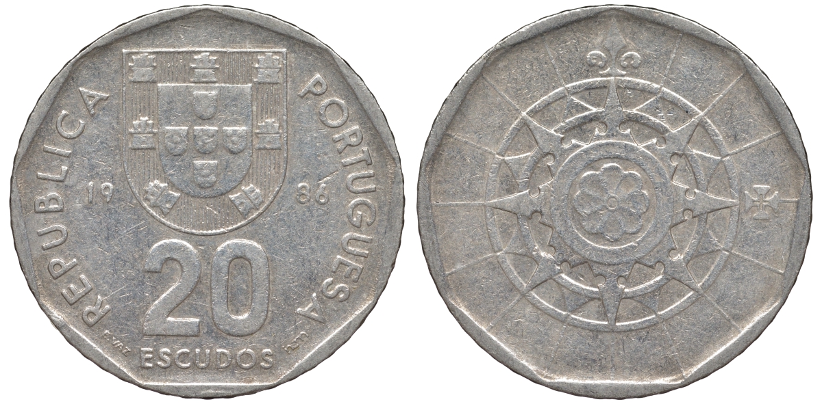 Португалия 20 эскудо 1986 KM 634 медно-никель 4142-1232
