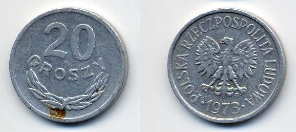 Польша 20 грошей 1973 MW KM А47, Parchimowicz 208m алюминий 35-422