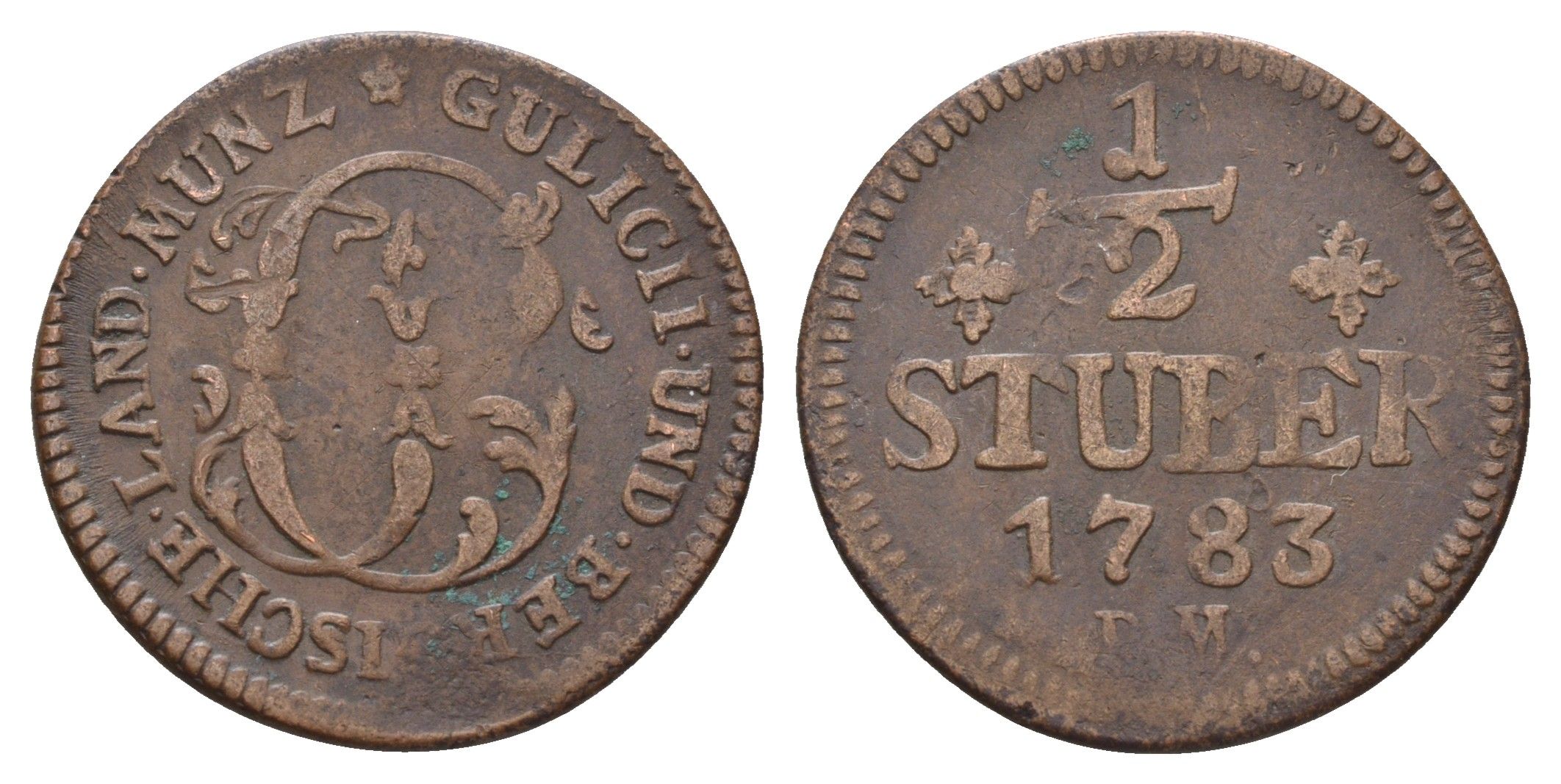 Юлих-Берг 1/2 штюбера 1783 KM 206 медь 51-1043