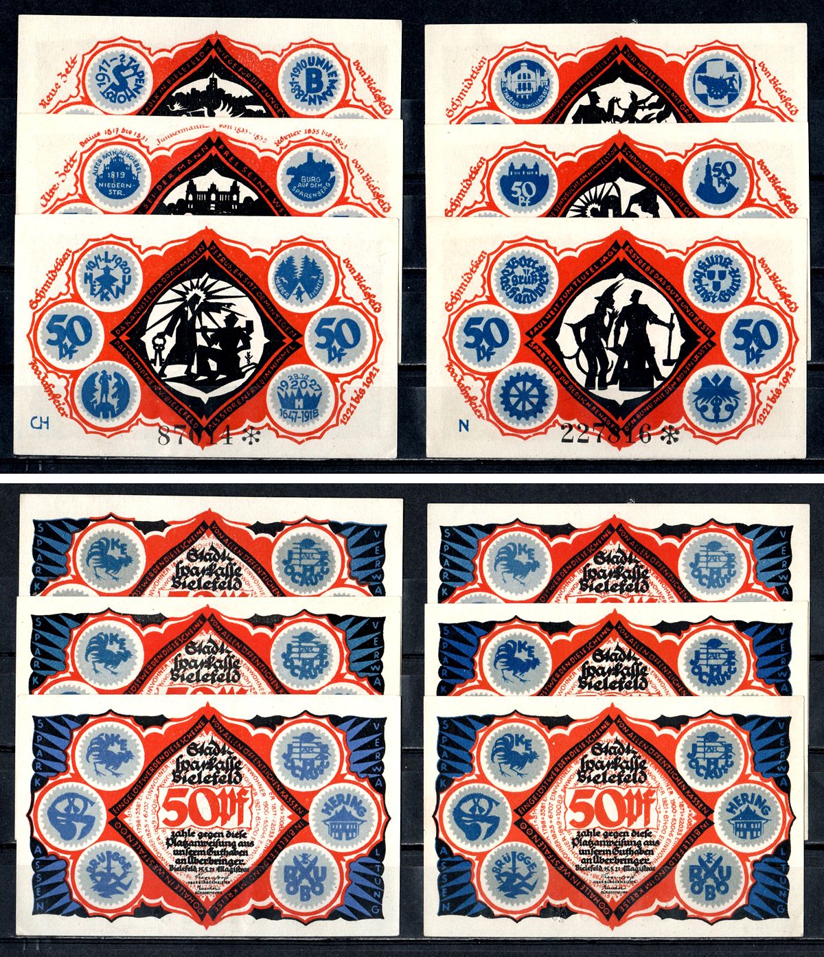 Билефельд (Пруссия, Вестфалия) полный набор из 6 нотгельдов (50 пфеннигов) 1921 Mehl Grabowski 103.5 бумага UNC (пресс) 7556-51-1-2